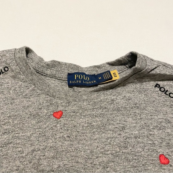 Polo Ralph Lauren Women’s Medium Embroidered Heather Gray Heart T Shirt - Picture 2 of 15